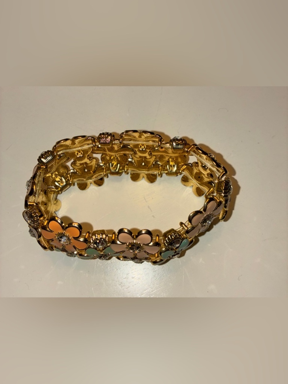 Pastel Enamel Flowers & Crystal Stretch Bracelet - Picture 5 of 6